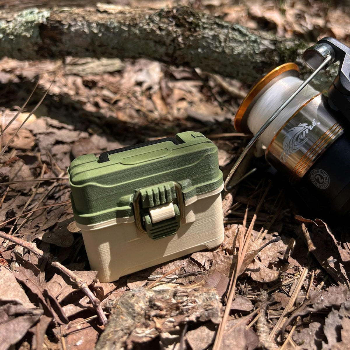 Fishing tackle box case for AirPods Pro 1 & 2 with antique brass-style latch and hinged lid