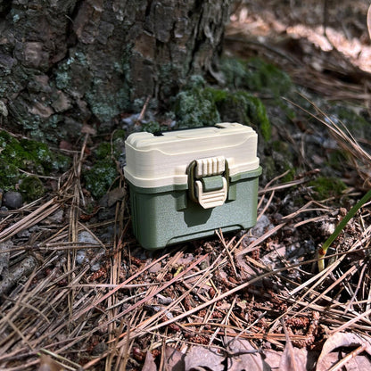 Fishing tackle box case for AirPods Pro 1 & 2 with antique brass-style latch and hinged lid