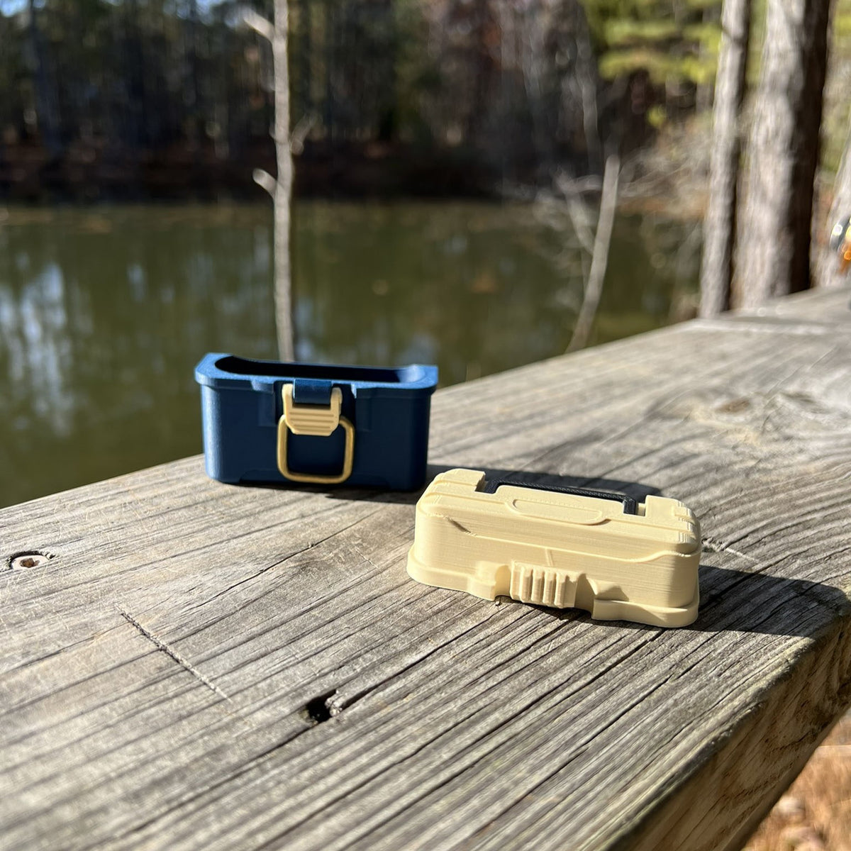 Fishing tackle box case for AirPods Pro 1 & 2 with antique brass-style latch and hinged lid