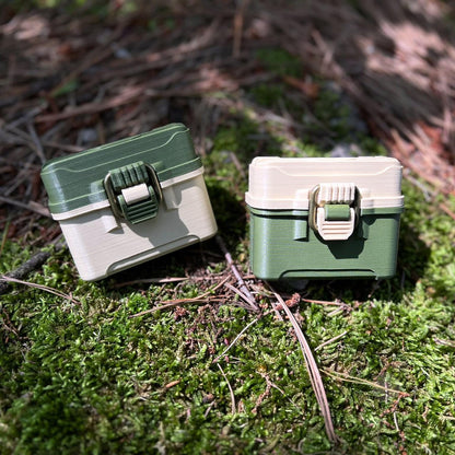 Fishing tackle box case for AirPods Pro 1 & 2 with antique brass-style latch and hinged lid
