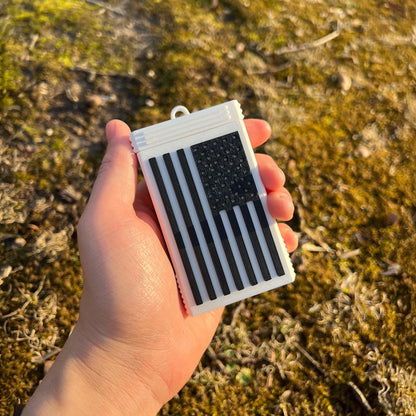 Tactical pocket pill box with American flag shell and divider tray