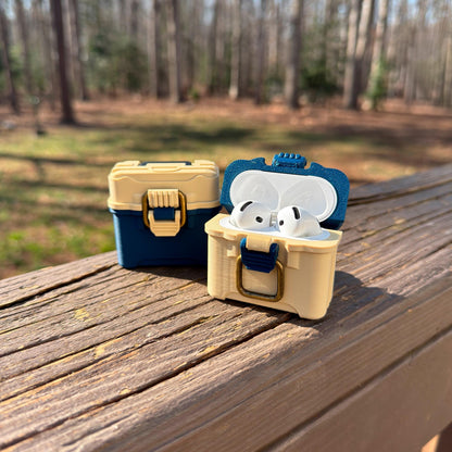 Fishing tackle box case for AirPods 4 with antique brass-style latch and hinged lid