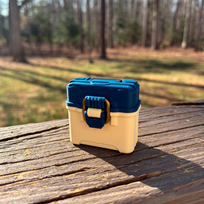 Fishing tackle box case for AirPods 4 with antique brass-style latch and hinged lid