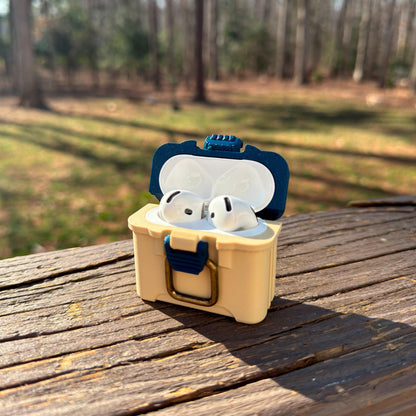 Fishing tackle box case for AirPods 4 with antique brass-style latch and hinged lid