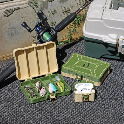 Mini 4-slot tackle box lure organizer with buckle latch