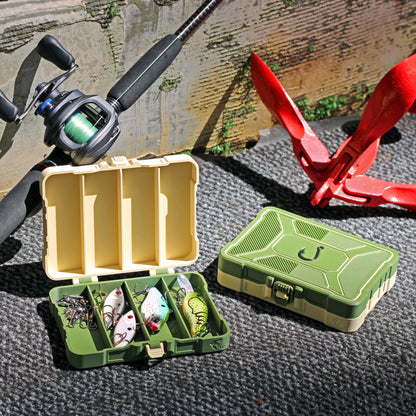 Mini 4-slot tackle box lure organizer with buckle latch