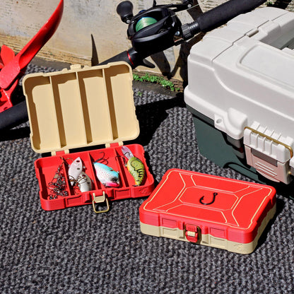 Mini 4-slot tackle box lure organizer with buckle latch